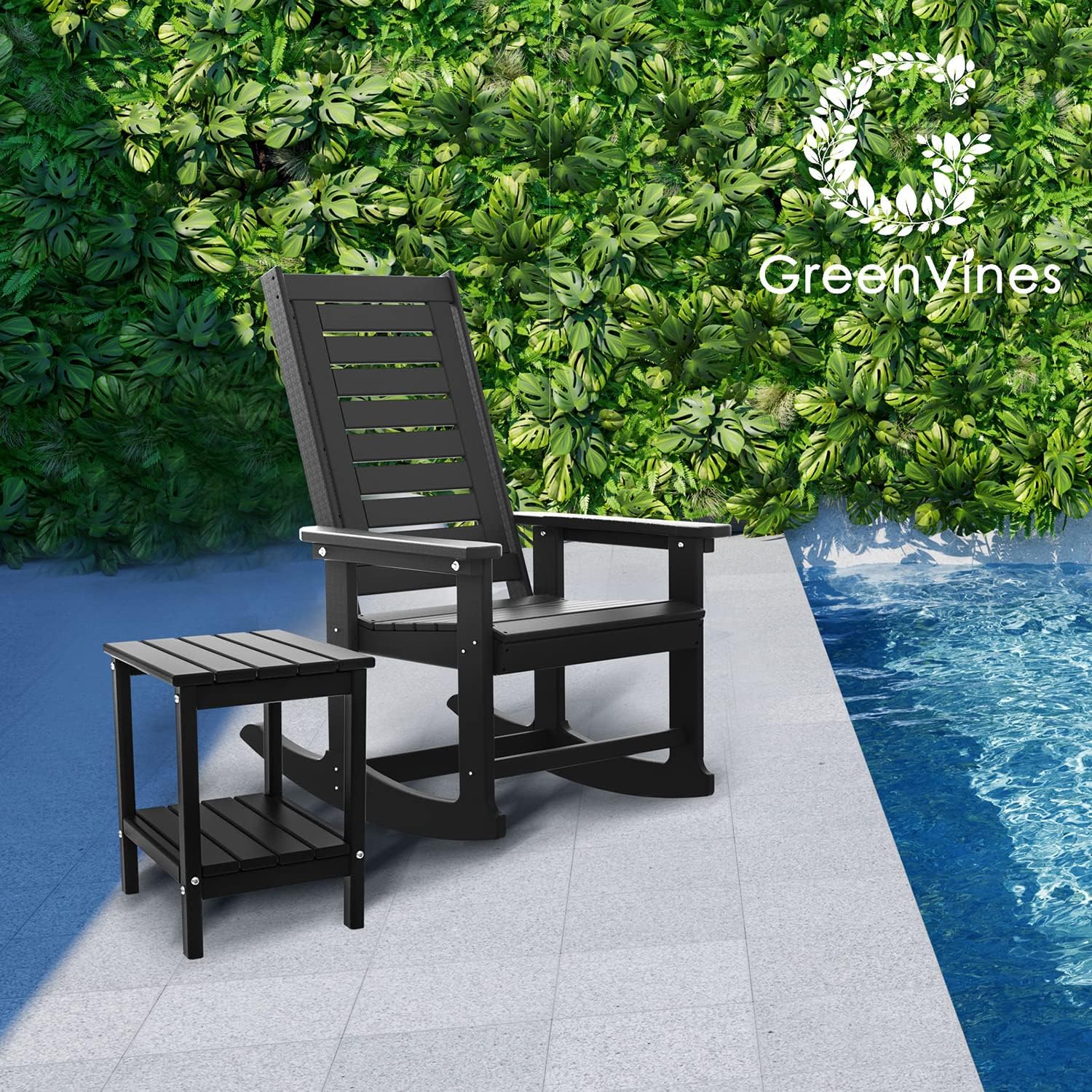 Thumbnail 5 de GREENVINES GV4 Outdoor Rocking Chairs, Set of 4, Black HDPE, 21.7-Inch Seat