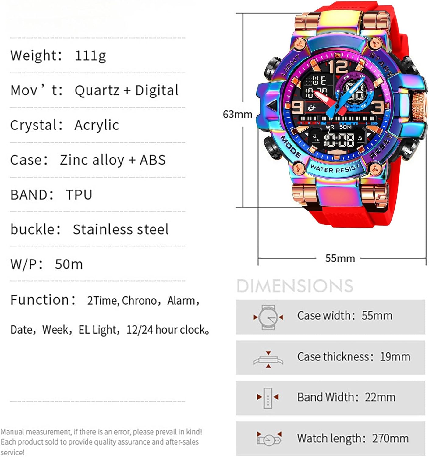 Detalle de findtime Armbanduhr Herren Groß Sportlich Digitaluhr – wasserdicht, robust und vielseitig