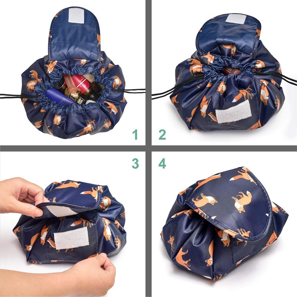 Detalle de Lazy Drawstring Makeup Bags Large Capacity Waterproof Travel Cosmetic Bag Pouch (Gold Fox)