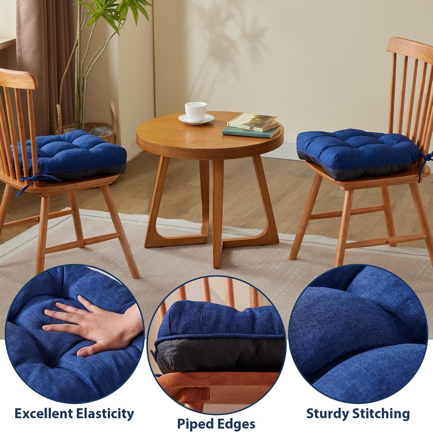 Thumbnail 4 de IASEAHK Navy Chair Cushions, 4-Pack — 15.5 x 15.5 x 4, Tufted Non-Slip Seat Pads