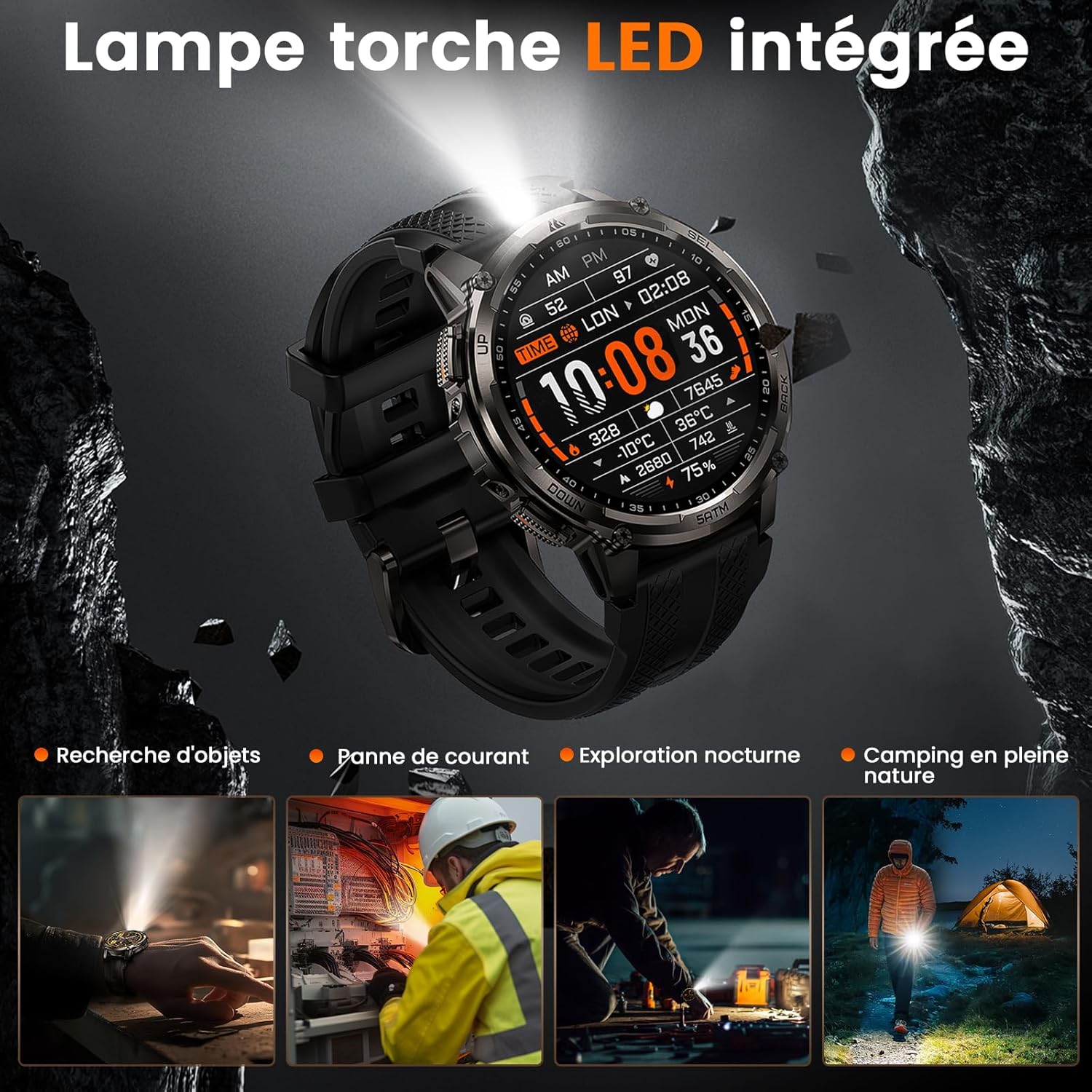 Thumbnail 1 de KOSPET Tank T4C : montre connectée homme AMOLED 1,5", GPS, lampe LED et talkie-walkie