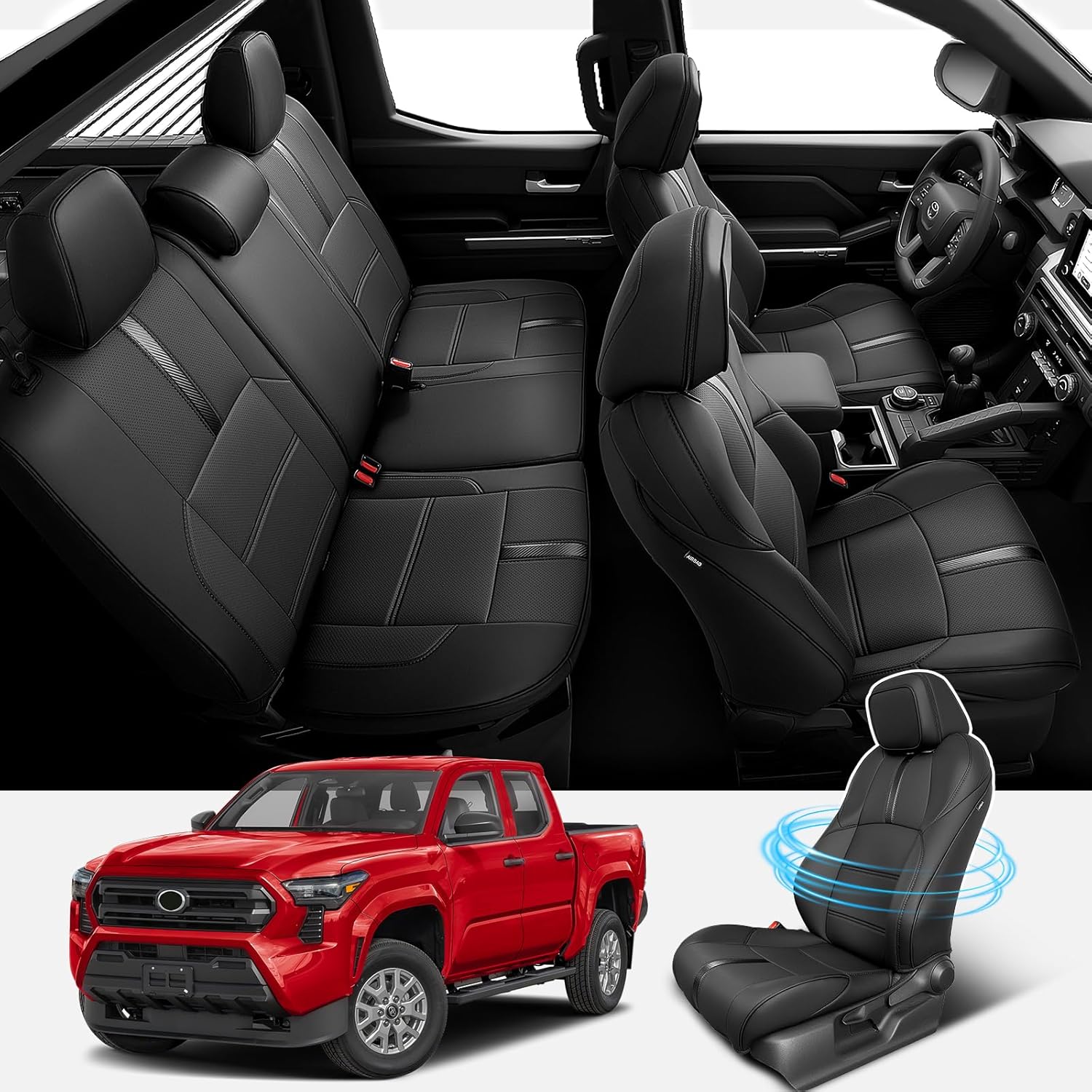 Thumbnail 1 de DiffCar® Faux Nappa Leather Seat Covers for 2024–2026 Toyota Tacoma Double Cab (Gas Only) — Full Set, Black