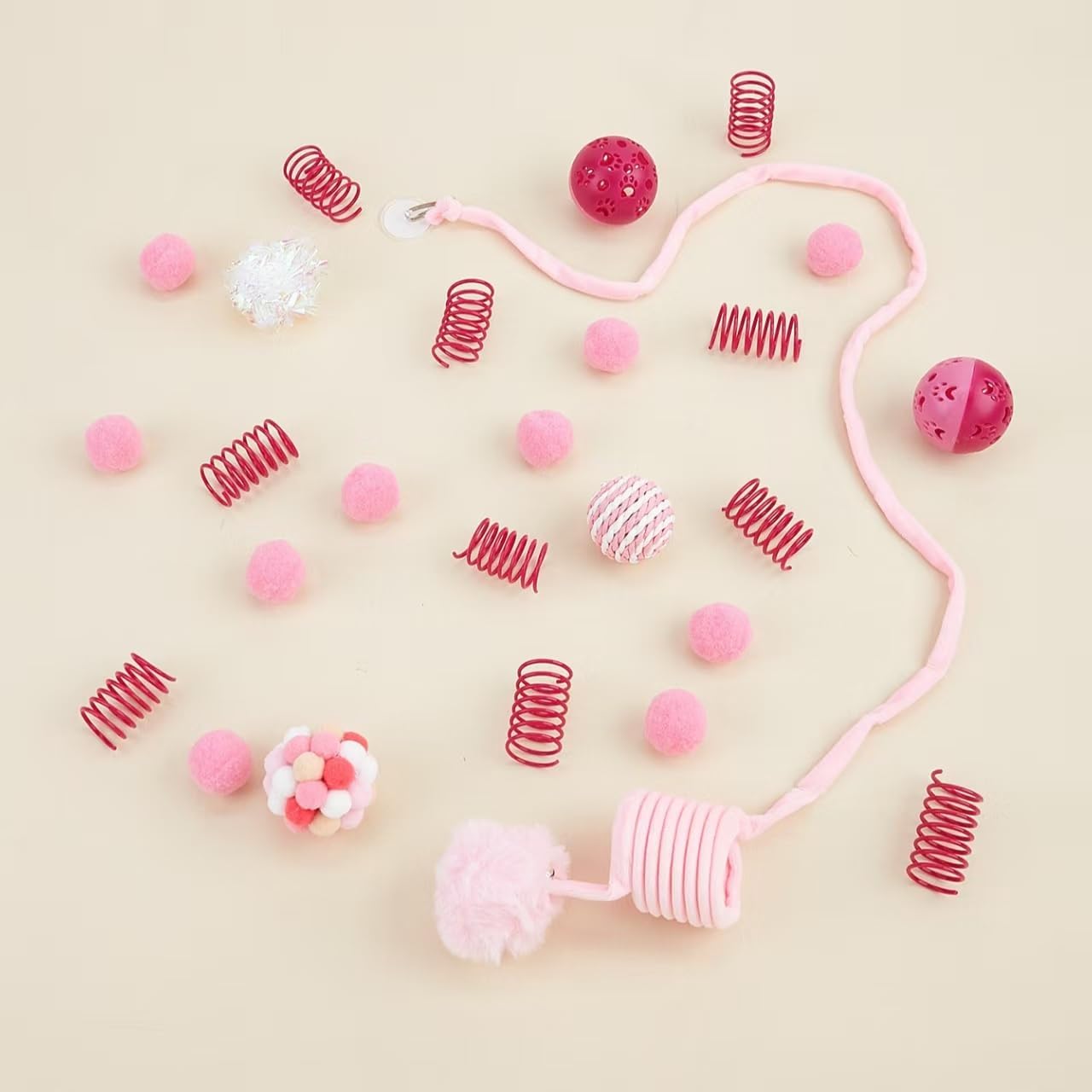 Bertifive 26-teilige Katzenspielzeug-Set für Kätzchen – rosa (Katzenspielzeug mit Bällen & Knistern)