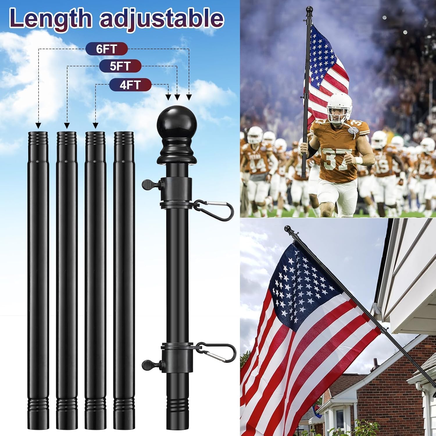 Detalle 2 de Barcetine 01 6-Foot Outdoor Flagpole, 1-Inch Stainless Steel, Rotating Rings