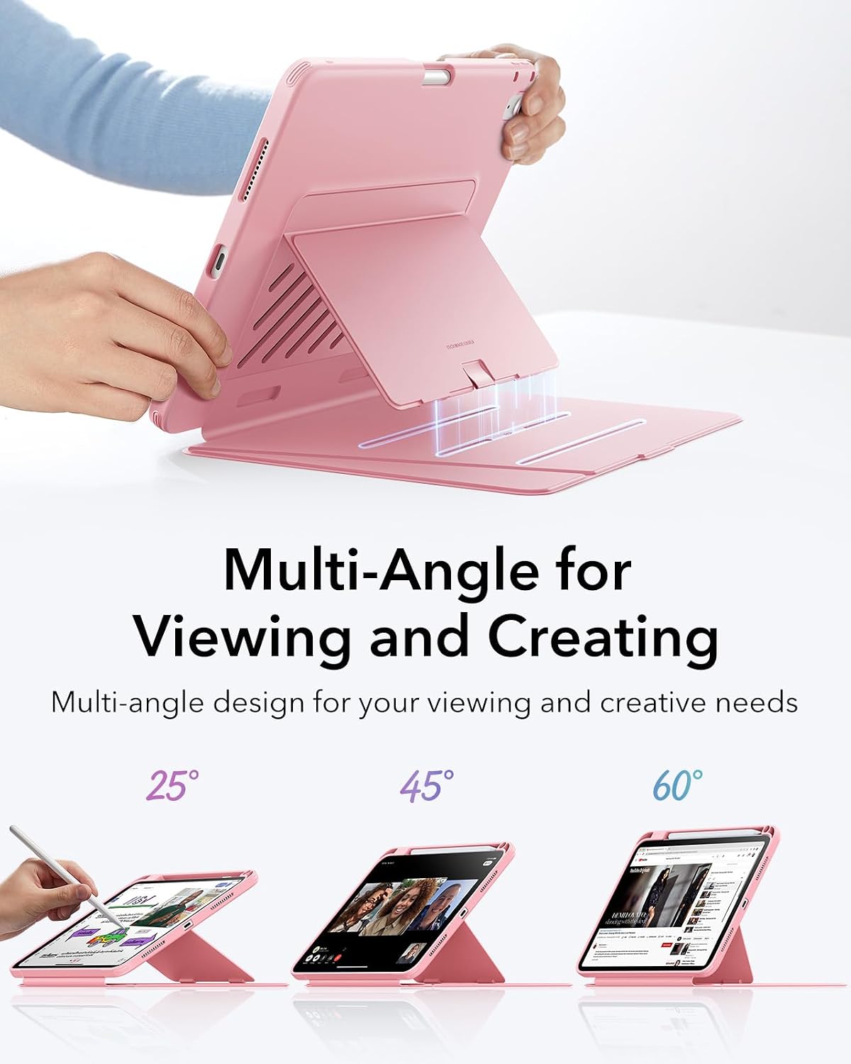 Thumbnail 3 de ESR Coque pour iPad 11e génération / iPad 10e génération (série Flip) avec support vertical et porte-stylet, coloris rose