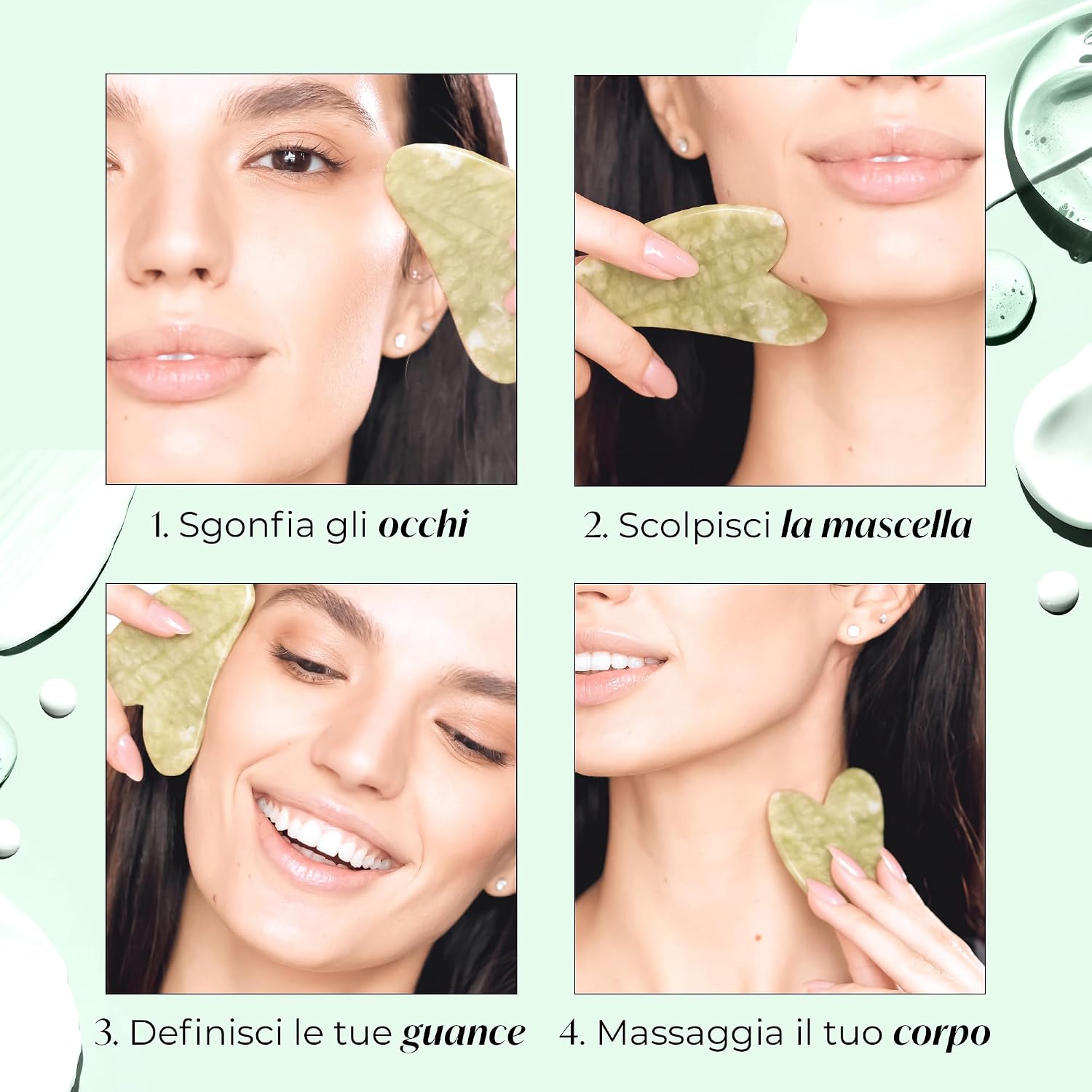 Detalle de PLANTIFIQUE Gua Sha Viso in Giada (Gua Sha Jade) per massaggio rassodante e drenante