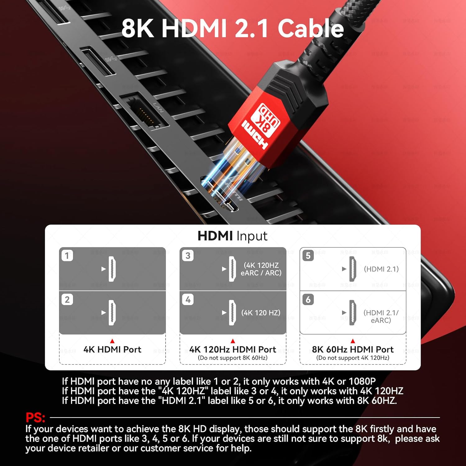Thumbnail 2 de Adrenenjoyer 8K HDMI 2.1 Cable (30 ft, 48Gbps) with VRR, eARC, HDR10+, and DTS:X