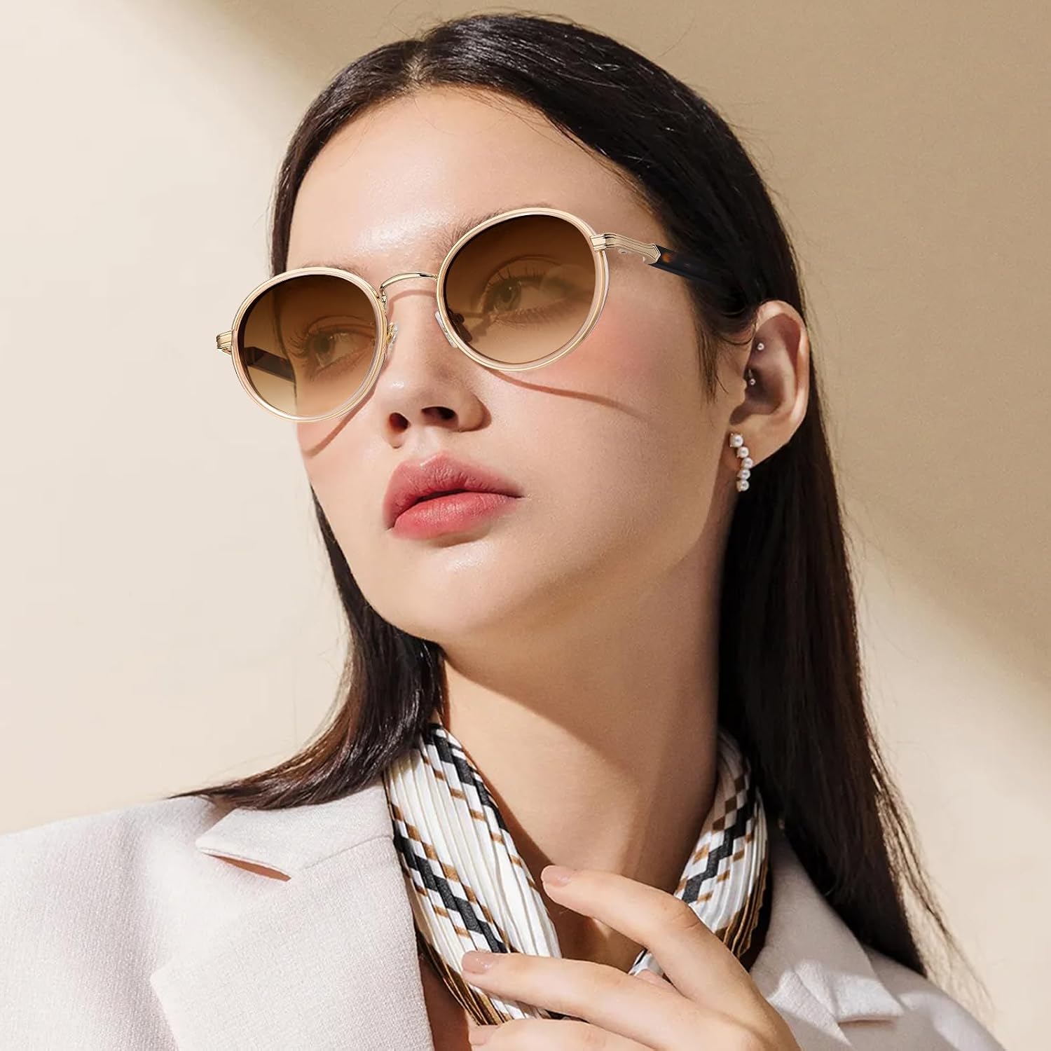 Thumbnail 1 de CARFIA Women's Polarised Round Sunglasses UV400 – Acetate & Metal Frame CA1951