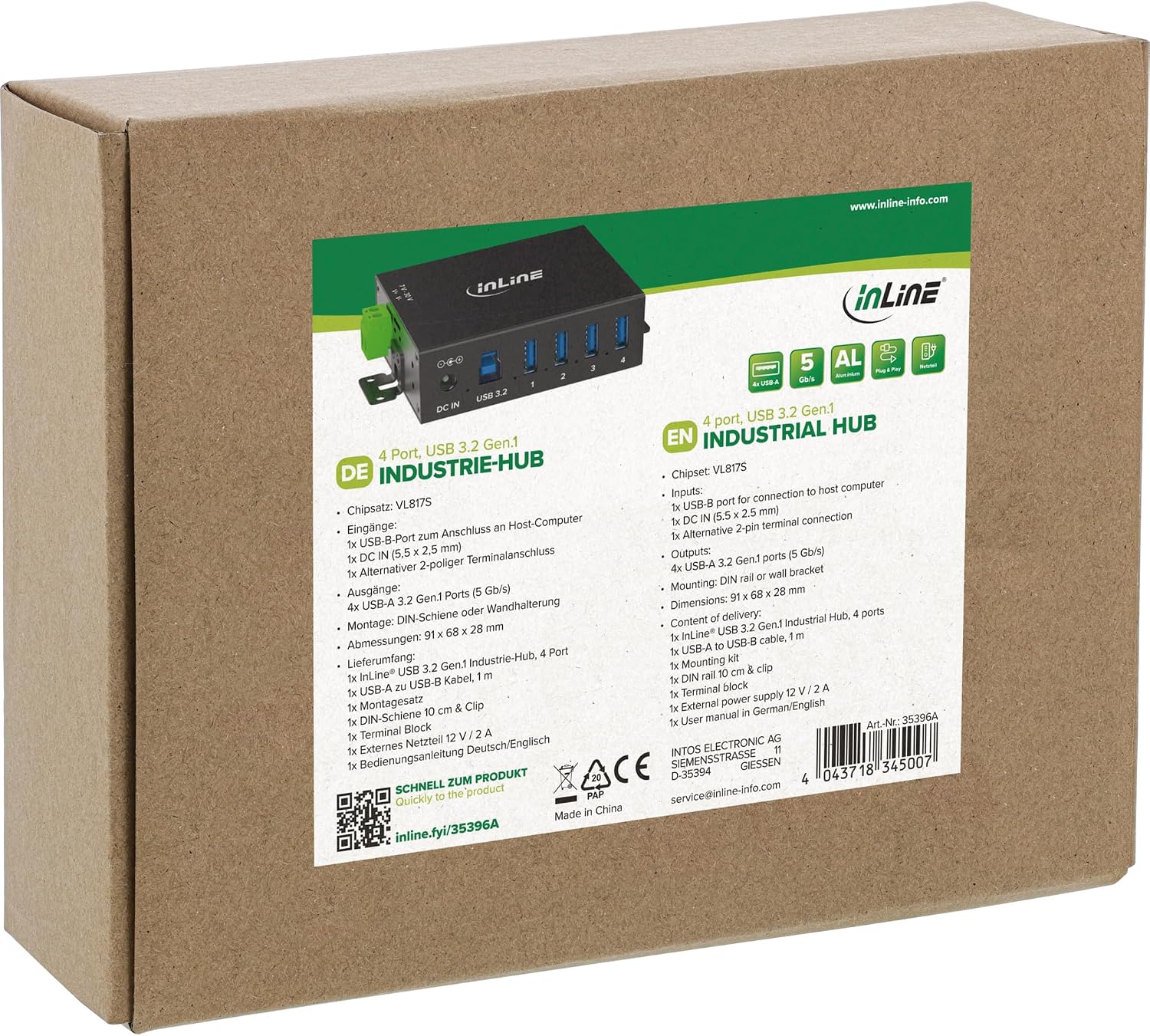 Thumbnail 6 de InLine 35396A – przemysłowy koncentrator USB 3.2 Gen.1, 4 porty, obudowa aluminiowa