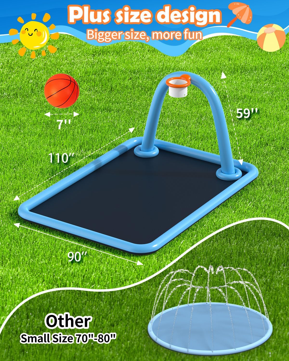 Thumbnail 3 de Octaplay Splash Pad for Kids & Dogs — 102x87'' Large Soaker Play Center with Built-In Basketball Hoop