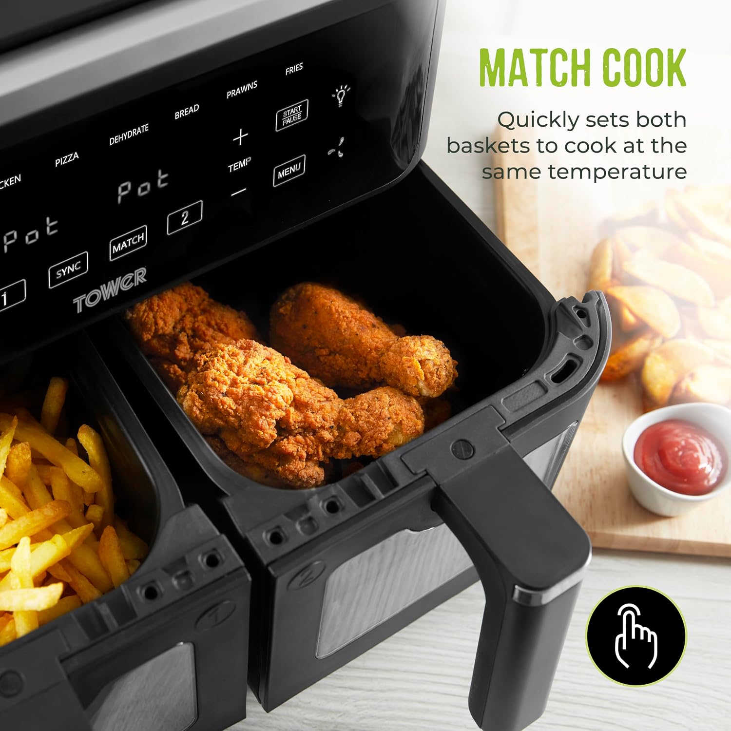 Detalle 2 de Tower Vortx Vizion 9L dual basket air fryer