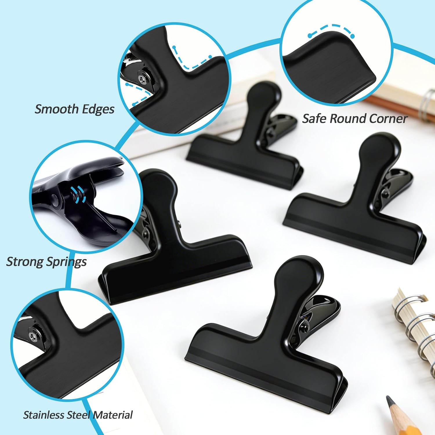 Detalle de SZTCECDM 16-Pack 7 cm Stainless Steel Bag Clips, Black