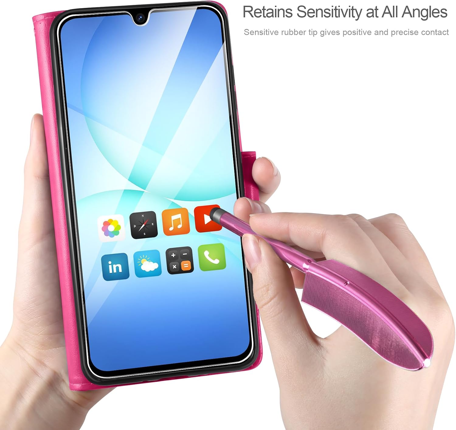 Detalle de AROYI Lederhülle für Samsung Galaxy A17 5G / A26 5G inkl. Schutzfolie & Stylus – Rosenrot (Flip Wallet Case)