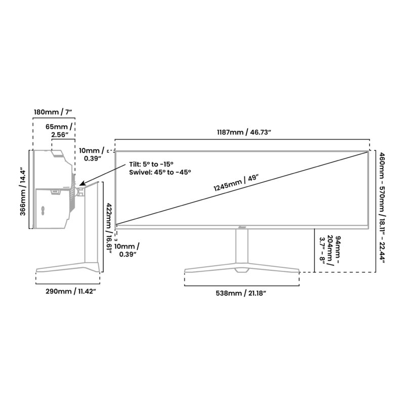Detalle de Monitor Arozzi Nova 49" Dual QHD 165Hz VA Curvo HDR Altura Ajustable