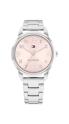 Detalle de Tommy Hilfiger Reloj de cuarzo para niñas: caja 34 mm, correa de acero plateada y esfera rosa