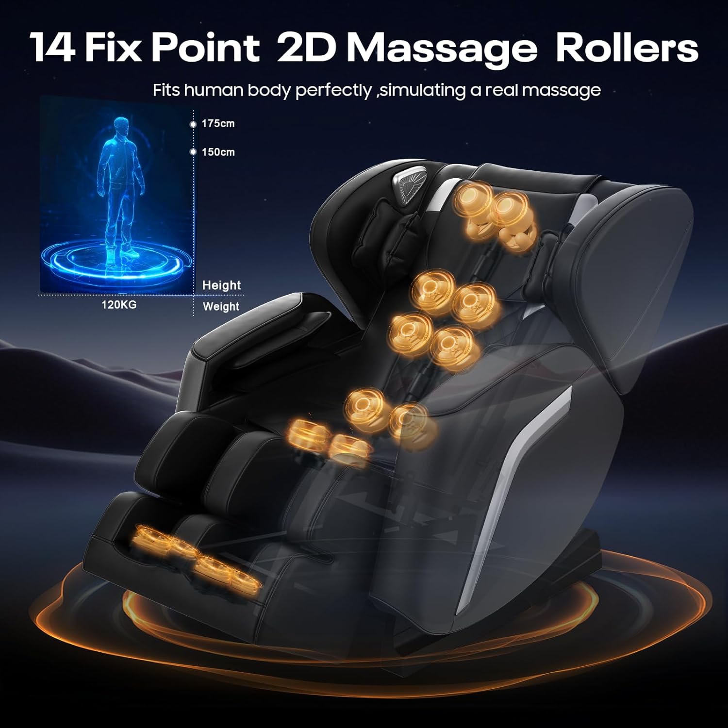 Detalle de NAGLIFOR Poltrona massaggiante con riscaldamento, 14 rulli, 9 airbag e Bluetooth con controllo da smartphone