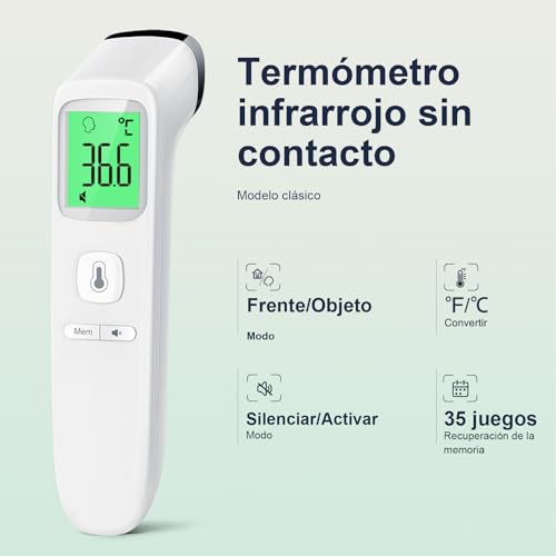 Thumbnail 1 de Viproud Termómetro digital sin contacto para fiebre – 1 segundo, precisión ±0.2°C, memoria de 35 lecturas