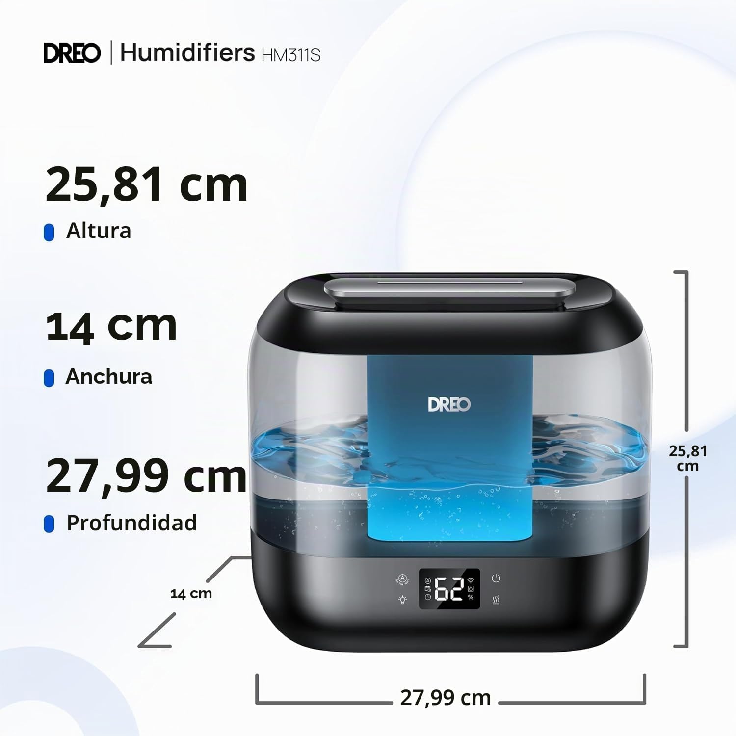 Detalle de Dreo humidificador inteligente para dormitorio con vapor frío de 4L, luz nocturna y control por app/Alexa
