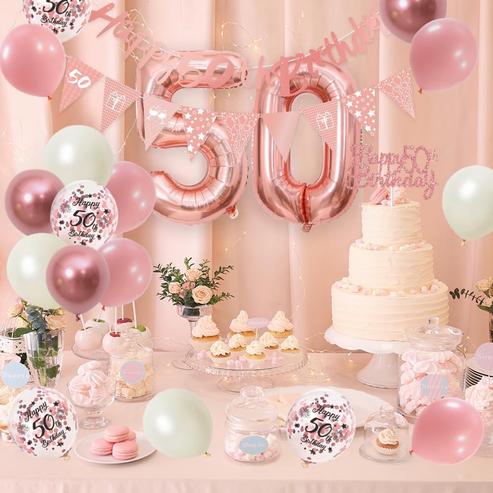 Detalle 2 de 50th Birthday Decorations Retro Pink & Rose Gold Double Digits Set (50th Pink Birthday Set)