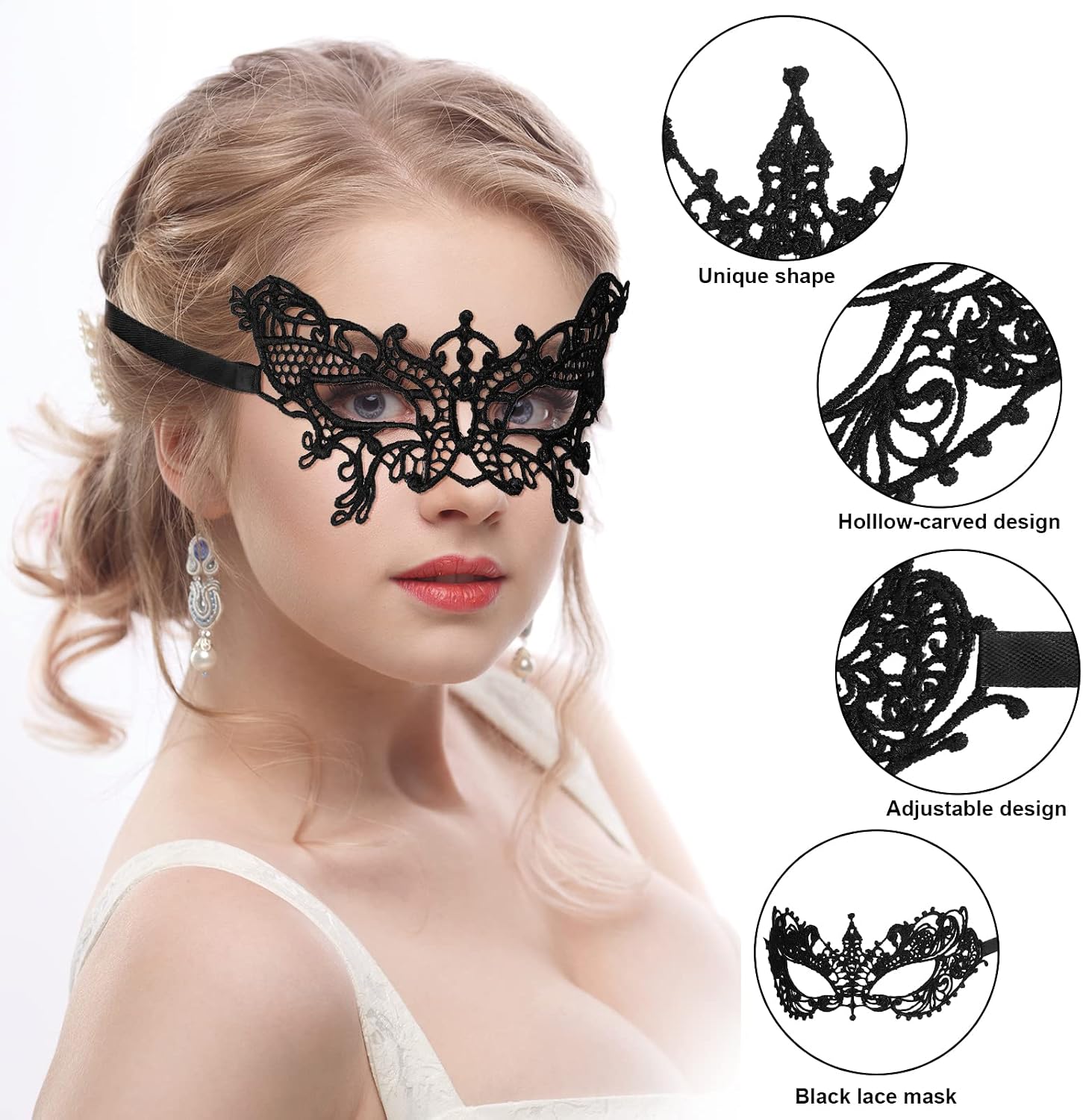 Detalle de AOMIG C2-QX-6P230304-FBA kanten maskerset met 6 zwarte oogmaskers