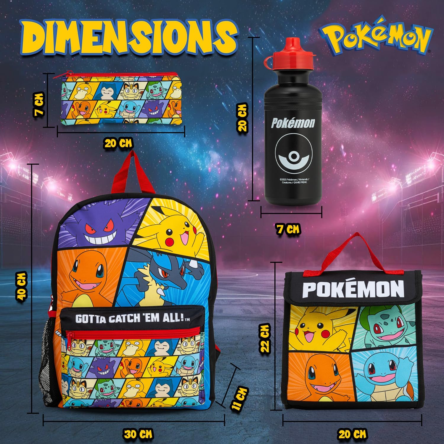 Detalle 2 de Pokemon Backpack 4 Piece School Set: Backpack, Lunch Box, Water Bottle & Pencil Case