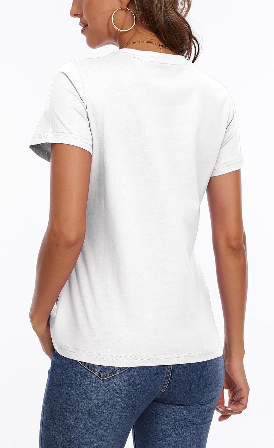 Detalle de SMENG Women's Cotton V Neck T-Shirt Short Sleeve – Breathable Everyday Tee