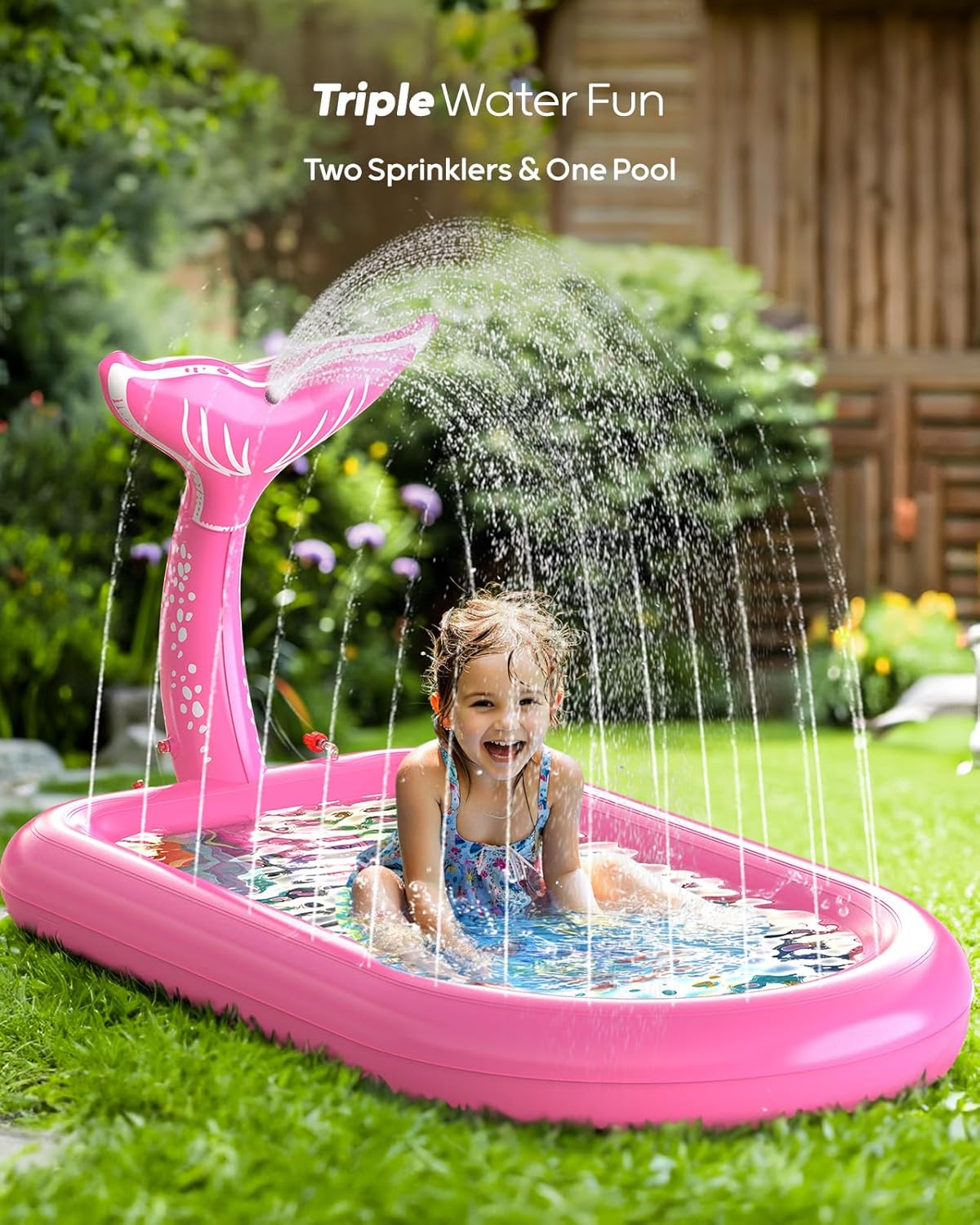 Thumbnail 1 de QPAU Mermaid Splash Pad for Toddlers 1–3 (Pink) Outdoor Sprinkler Pool