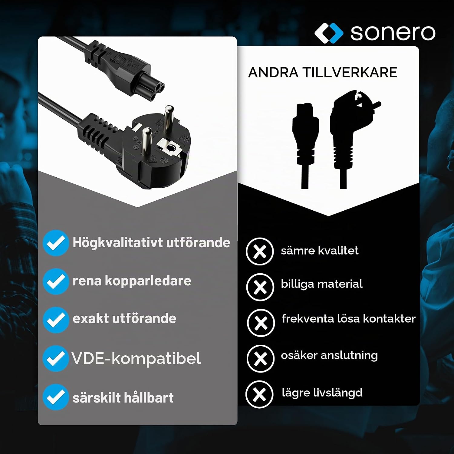 Detalle 1 de Sonero strömkabel Schuko till C5, 2,0 m med vinklad jordad kontakt