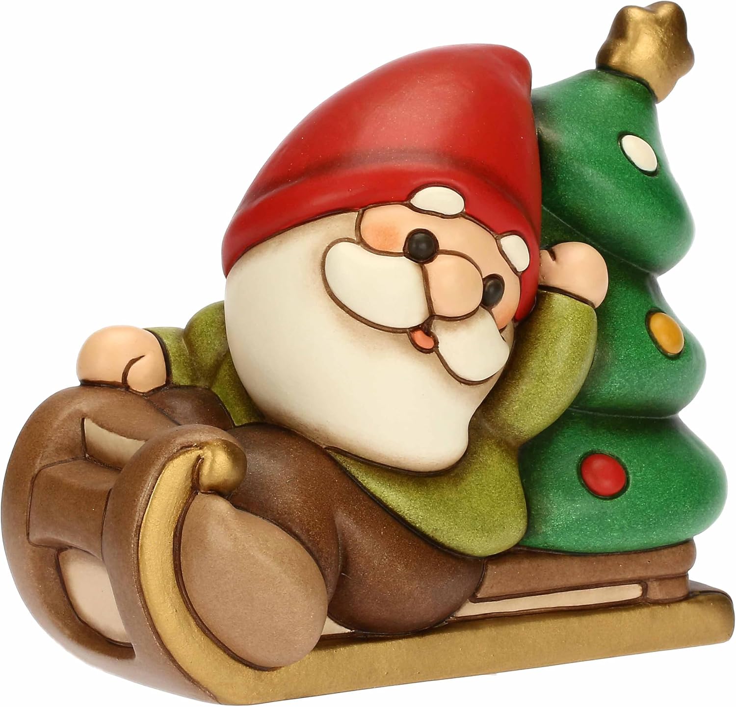 Detalle 2 de THUN Gnomo Oliver su slitta con albero 13,6×10,3×18,8 cm