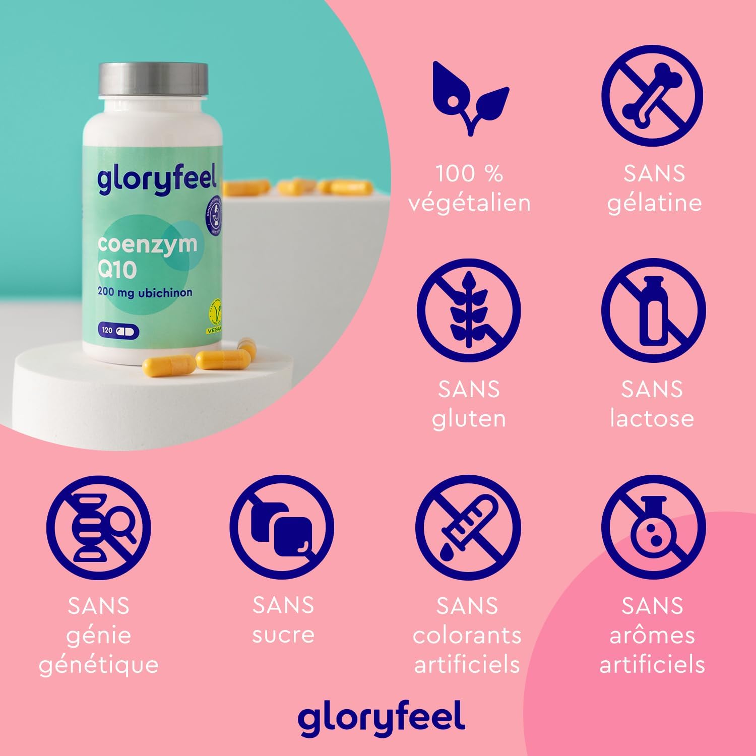 Thumbnail 2 de Gloryfeel Coenzyme Q10 200 mg Pure – 120 capsules véganes, biodisponibilité élevée