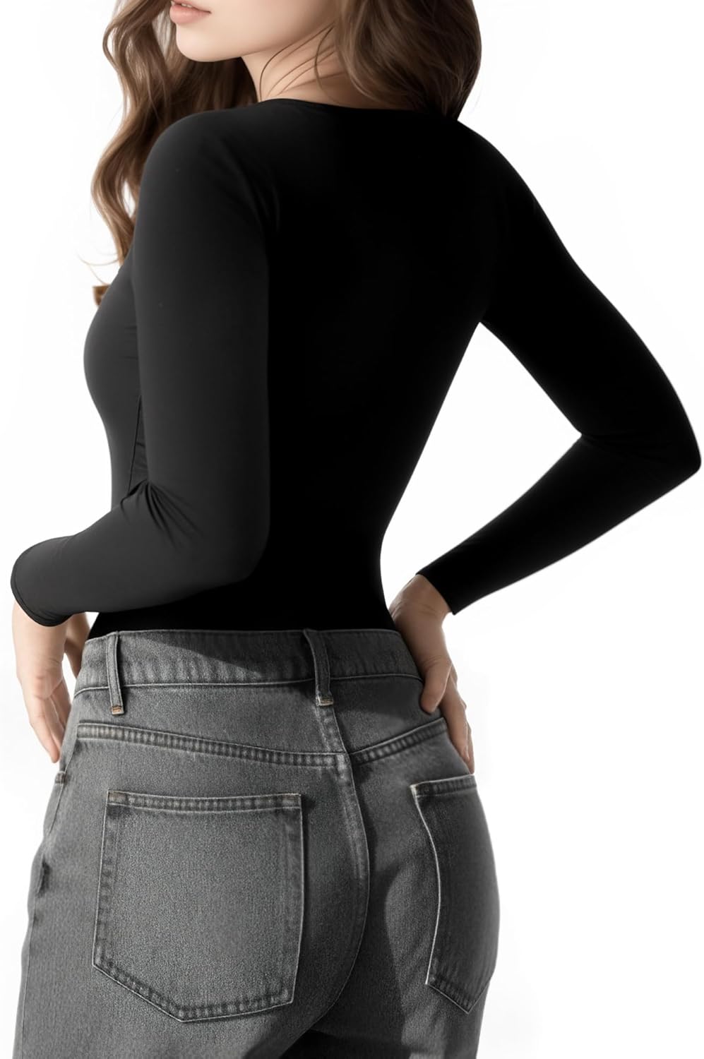 Detalle 2 de ALGALAROUND Women's Long Sleeve Square Neck Top – Slim Fit Winter Tee