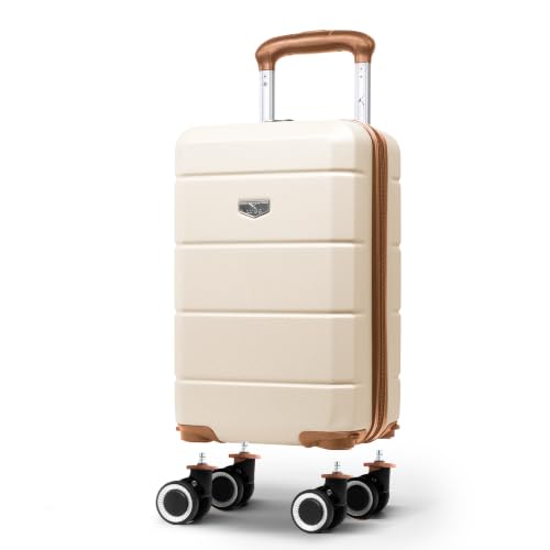 Detalle de LUGG Jetset 40cm Underseat Suitcase (Cream/Brown) – ABS Hard Shell, Lightweight Cabin Luggage