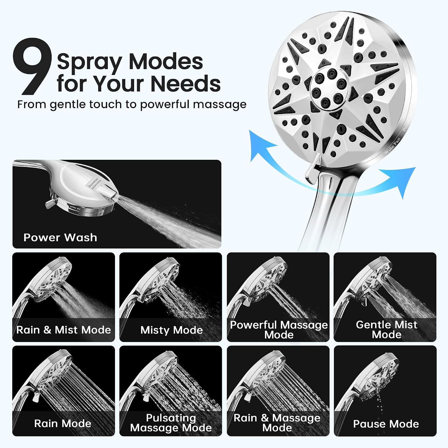 Detalle de CLARSTON CLSH01 Filtered Handheld Shower Head, 9 Spray Modes & Power Wash