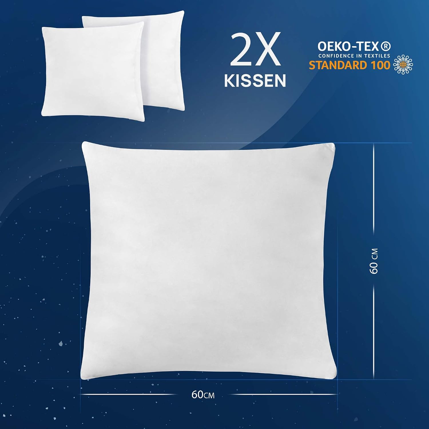 Thumbnail 4 de LILENO HOME Federkissen 60x60 cm im 2er Set – hypoallergenes Federkissen mit 850 g Füllung proKissen