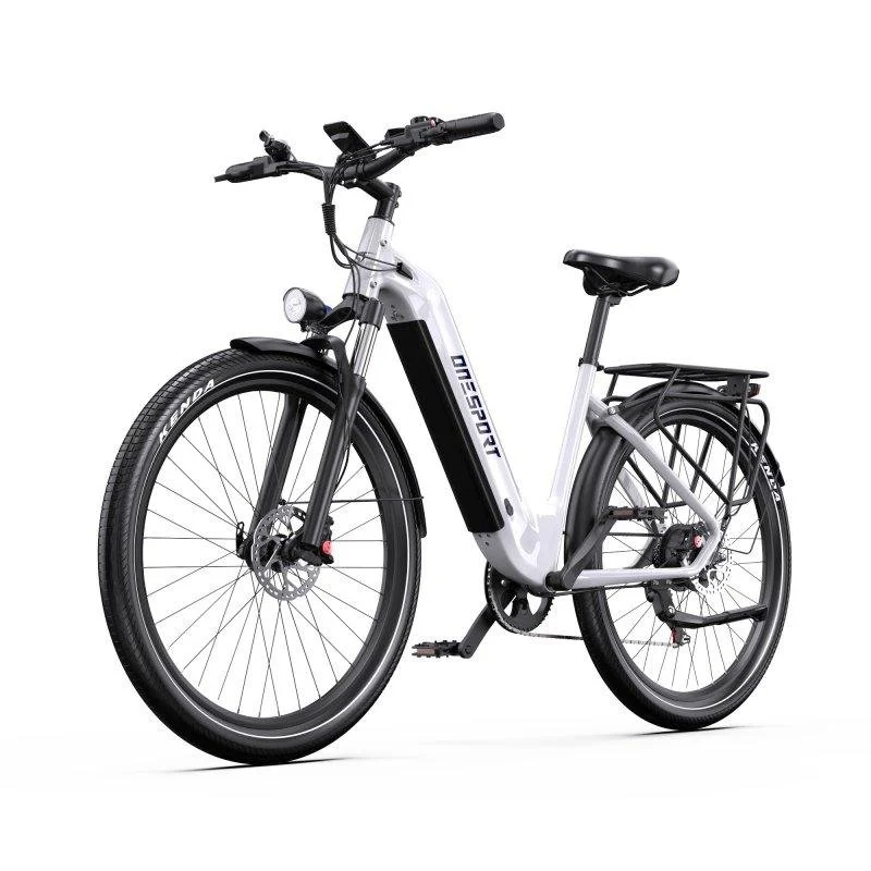 Detalle de OneSport WT05: bicicleta eléctrica ligera con motor 250W y batería de 18,2Ah para uso urbano
