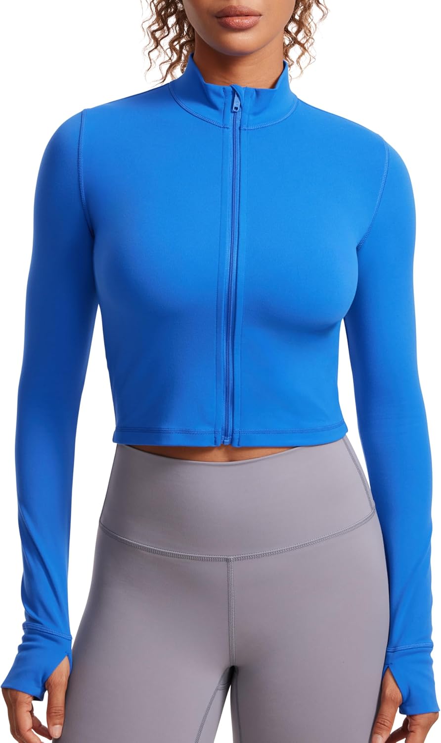 Detalle de CRZ YOGA Women’s Butterluxe Full Zip Cropped Jacket with Thumb Holes