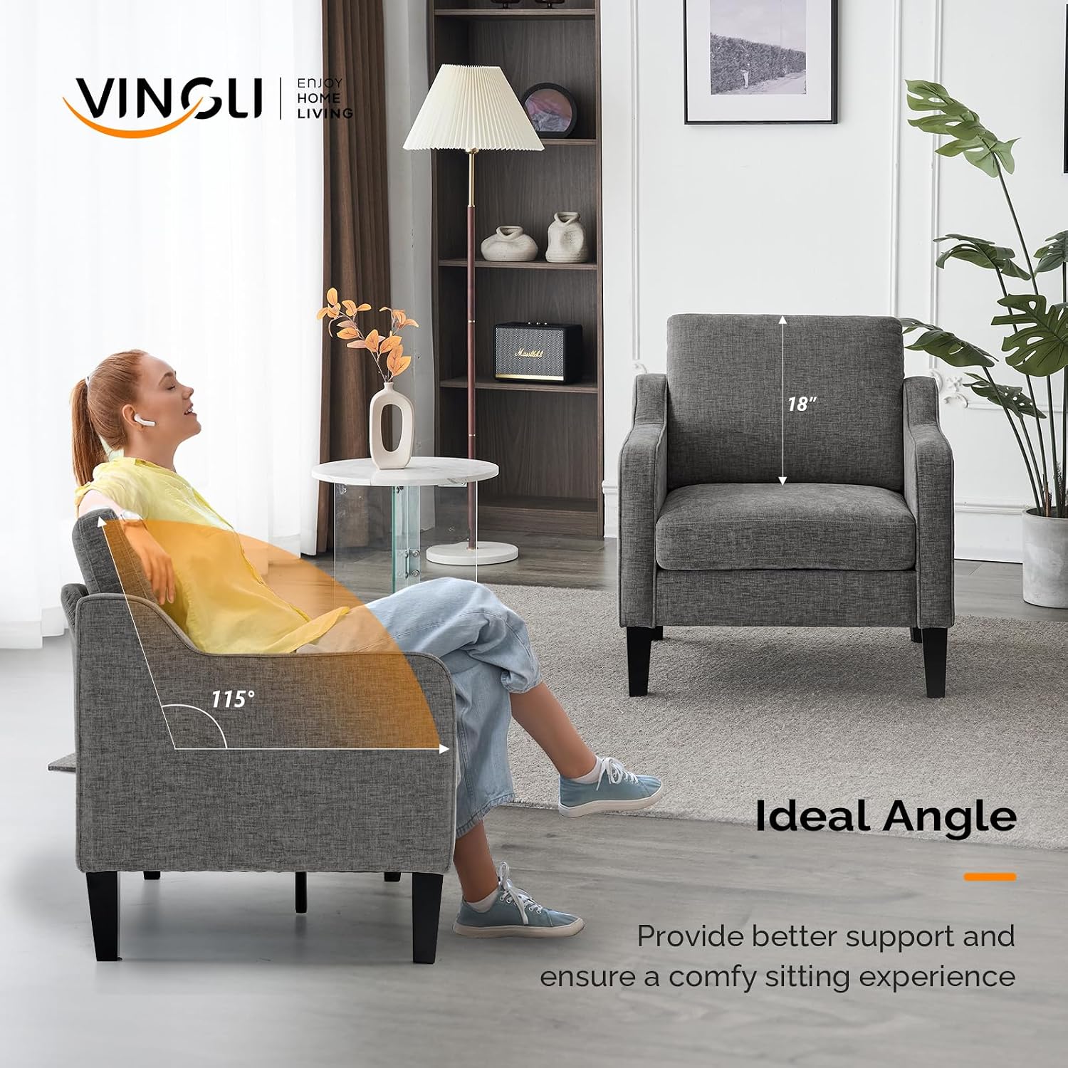 Thumbnail 4 de VINGLI Accent Chairs for Living Room: Mid-Century Modern, Soft Chenille, Light Grey