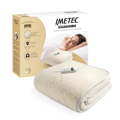 Detalle de Imetec Scaldasonno Scaldaletto singolo 150x80 lana merino: calore soffice e sicuro per notti più confortevoli