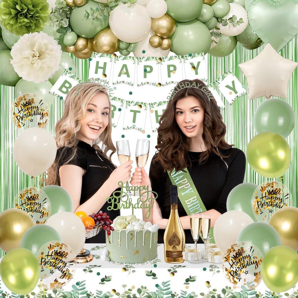 Thumbnail 3 de Geburtstagsdeko Grün Gold – Grüne Gold-Deko Set für Damen-Geburtstag mit Happy Birthday Banner und exklusiven Details