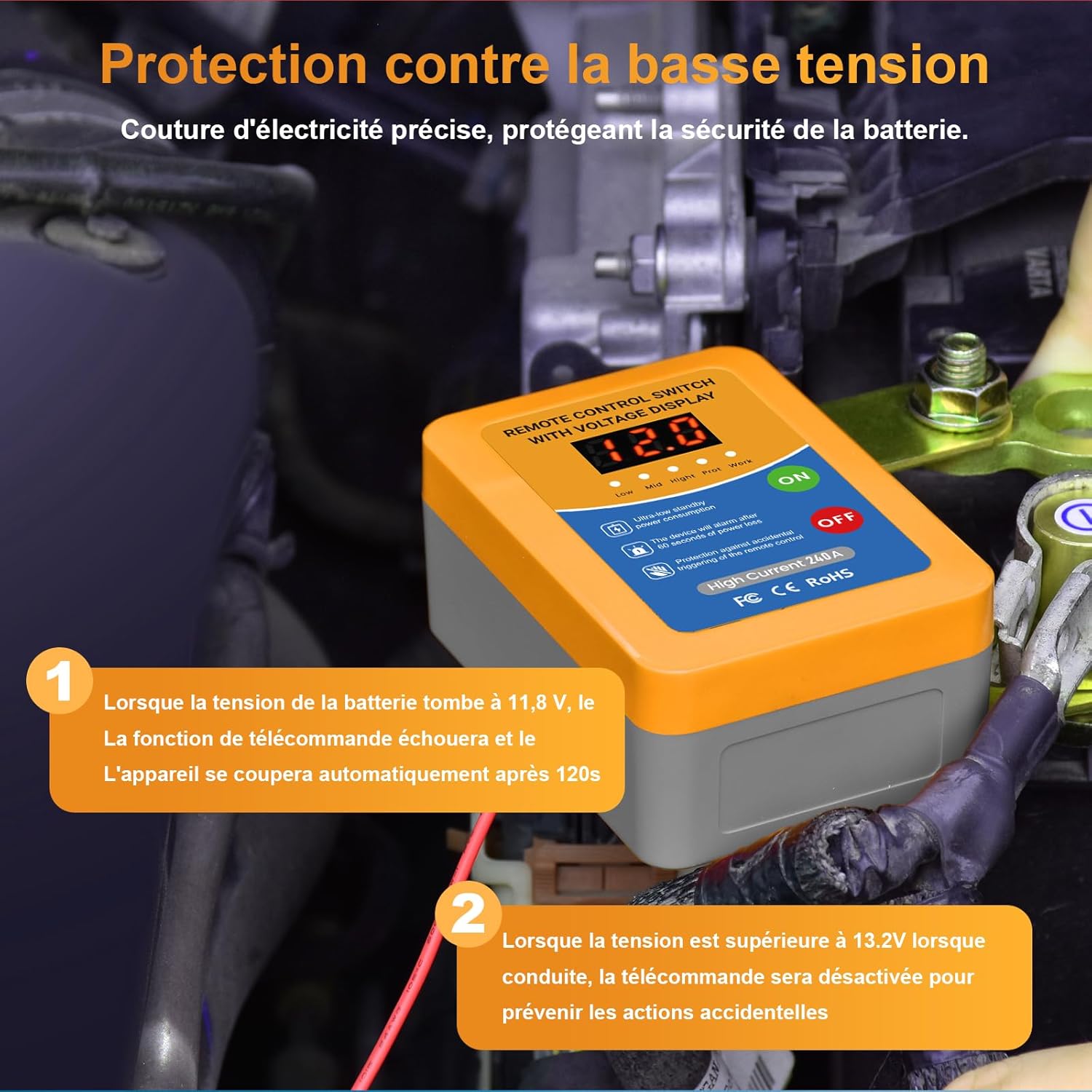 Detalle de Mtchavno Stacca Batteria per Auto 12V 240A con Telecomando – Sicurezza e Spegnimento Automatica