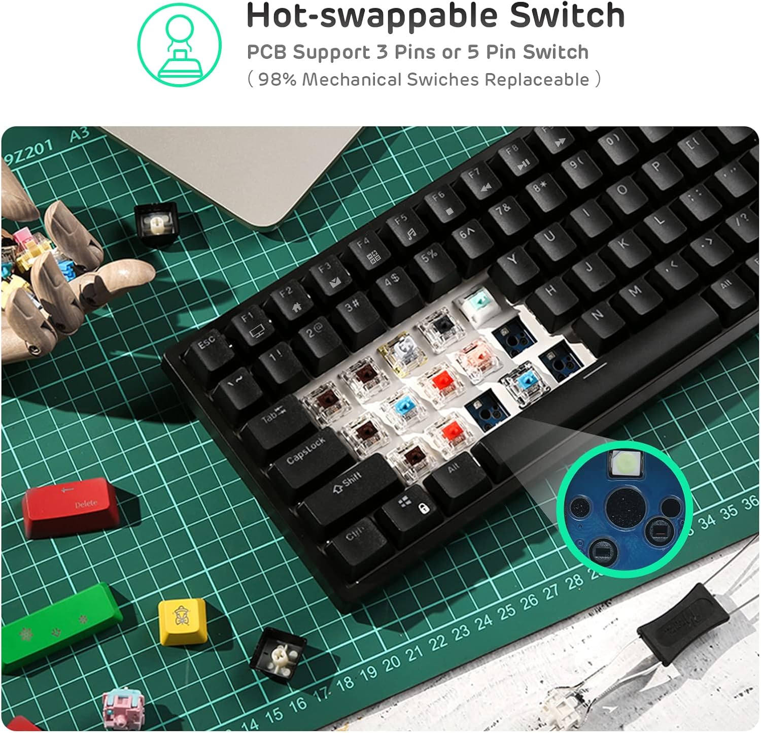 Thumbnail 2 de RK ROYAL KLUDGE RK84 75% RGB Wireless Mechanical Gaming Keyboard (3 modes) with hot-swappable Quiet Red switches