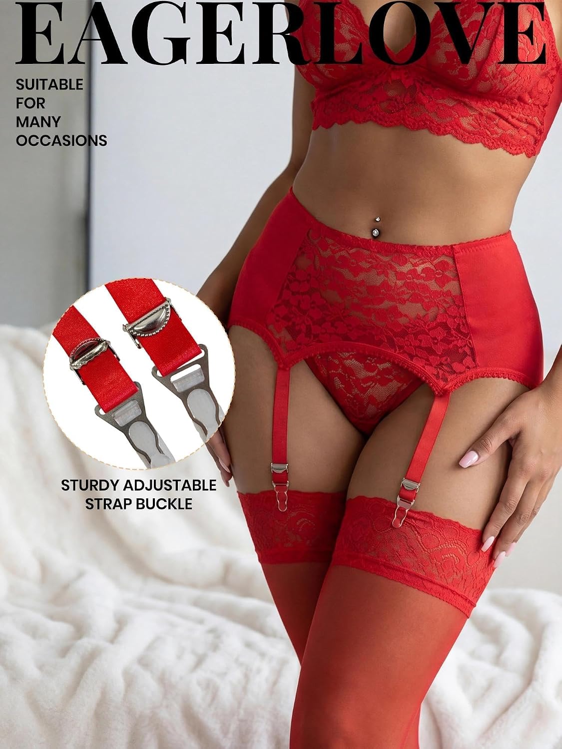 Thumbnail 2 de Eagerlove jarretelriem voor dames van bloemenkant, hoge taille, 6 laniers
