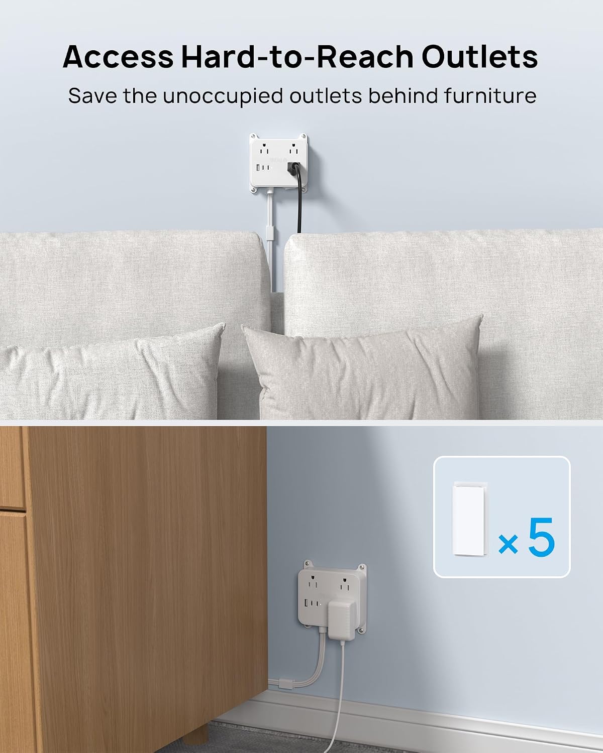 Detalle de TROND outlet extender with 2 USB-C ports