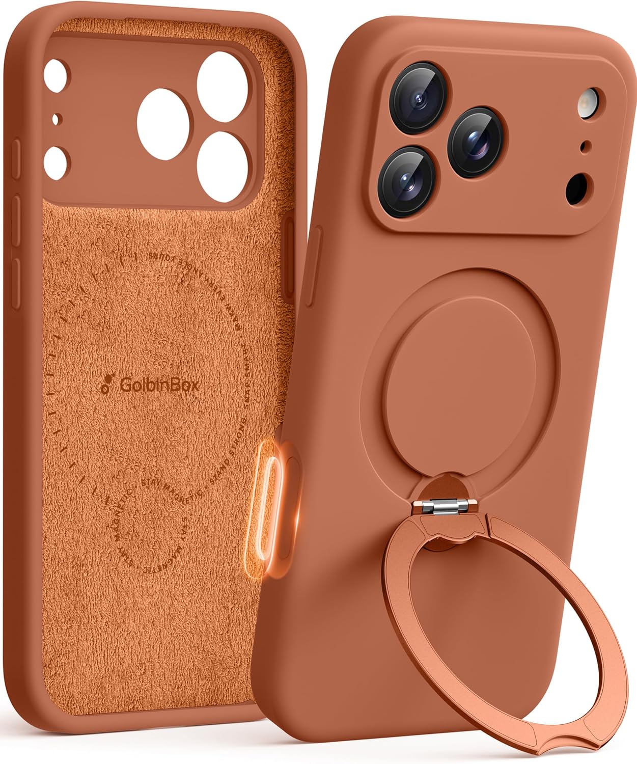 Detalle de GolbinBox for iPhone 17 Pro Max Case with 360° Spin Magnetic Stand (Orange Rust)