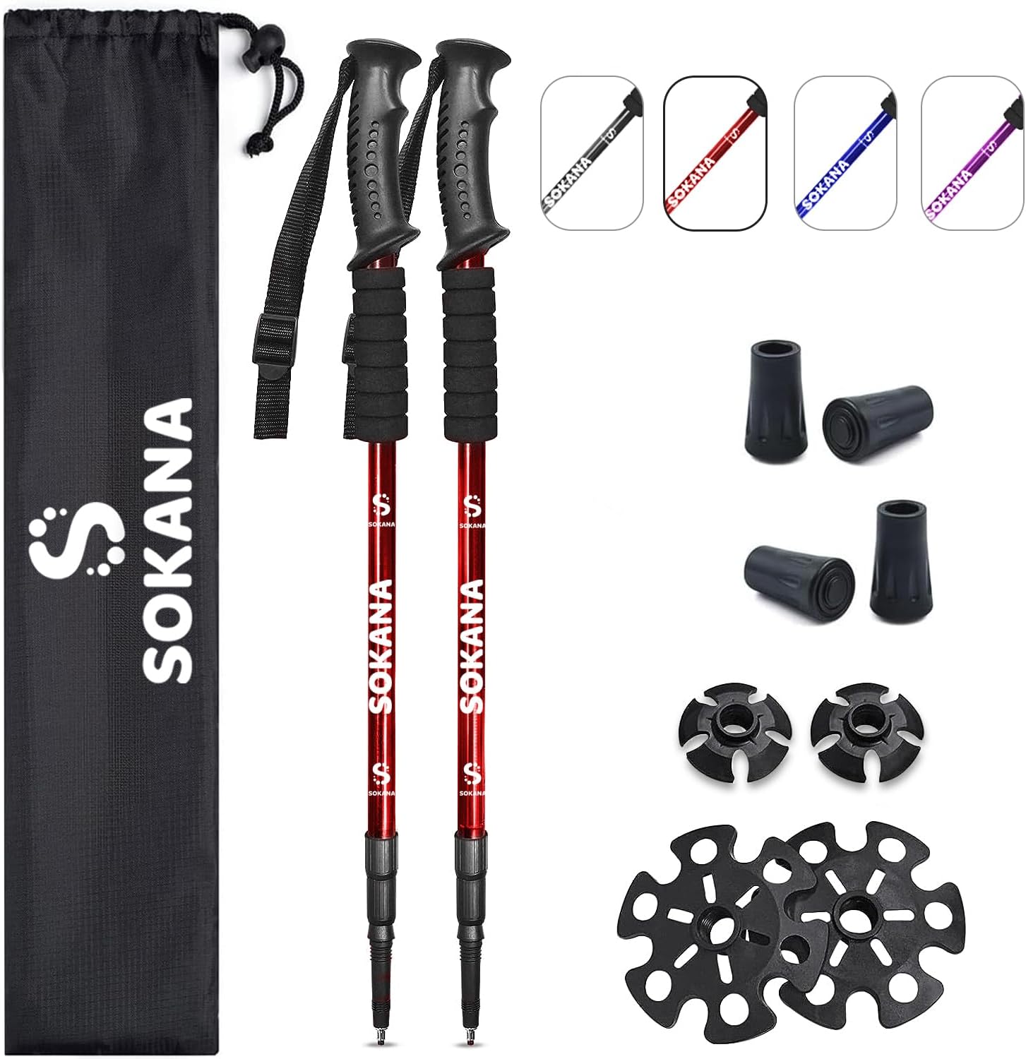 SOKANA Walking Poles 2-Pack Folding Walking Sticks with Quick Lock System, Lightweight Trekking Poles