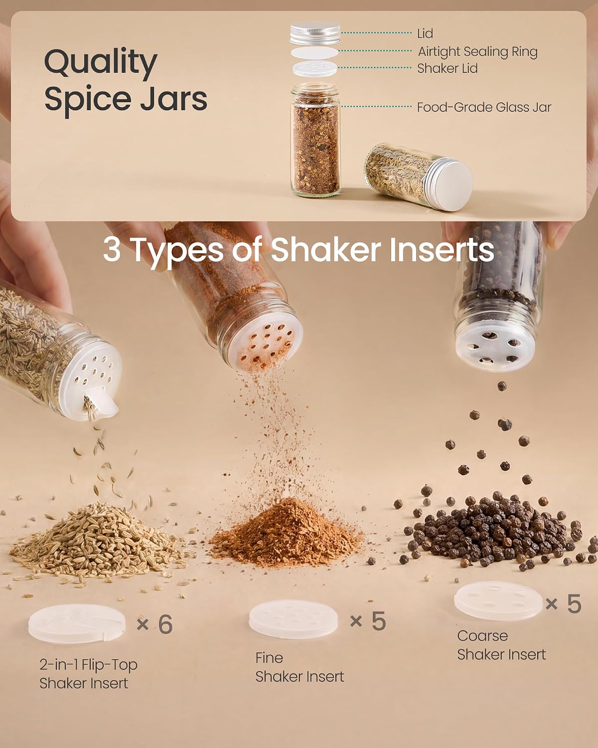 Detalle 2 de SONGMICS KCS256W101 Rotating Spice Rack, 16 Glass Jars, Bamboo and Matte White
