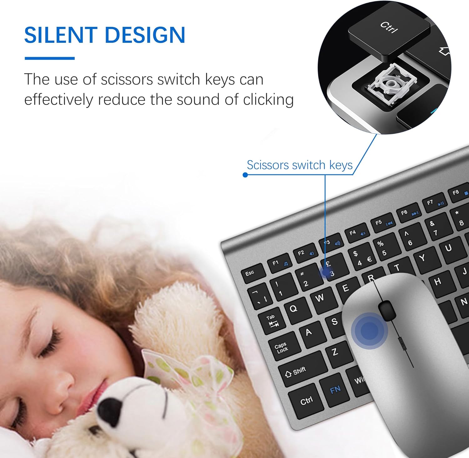 Thumbnail 1 de TopMate 2.4G Wireless Ultra Slim Keyboard and Mouse Combo (scissor switches, 2400DPI) – Gray Black