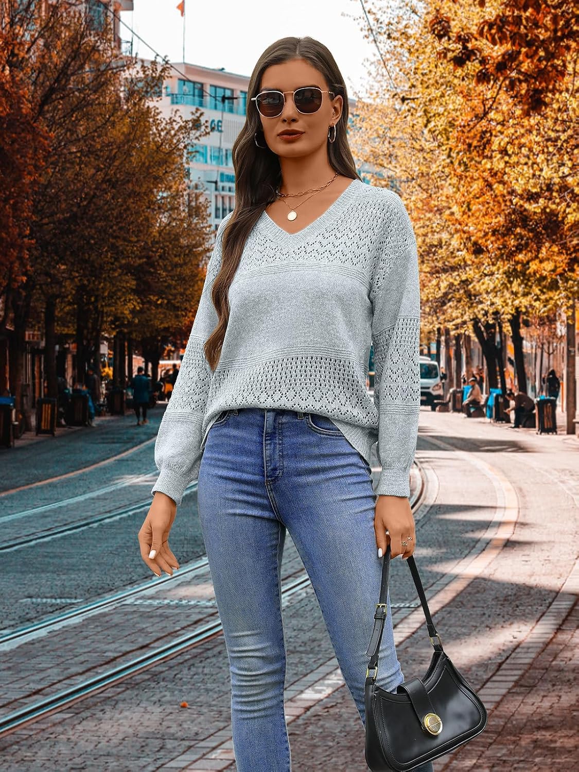 Detalle 1 de MixShe Women's Knit Sweater V-Neck