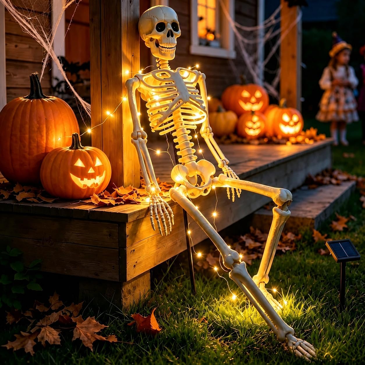 Detalle de Anrtrog KL001 36-Inch Solar Halloween Skeleton with Warm Lights and Remote