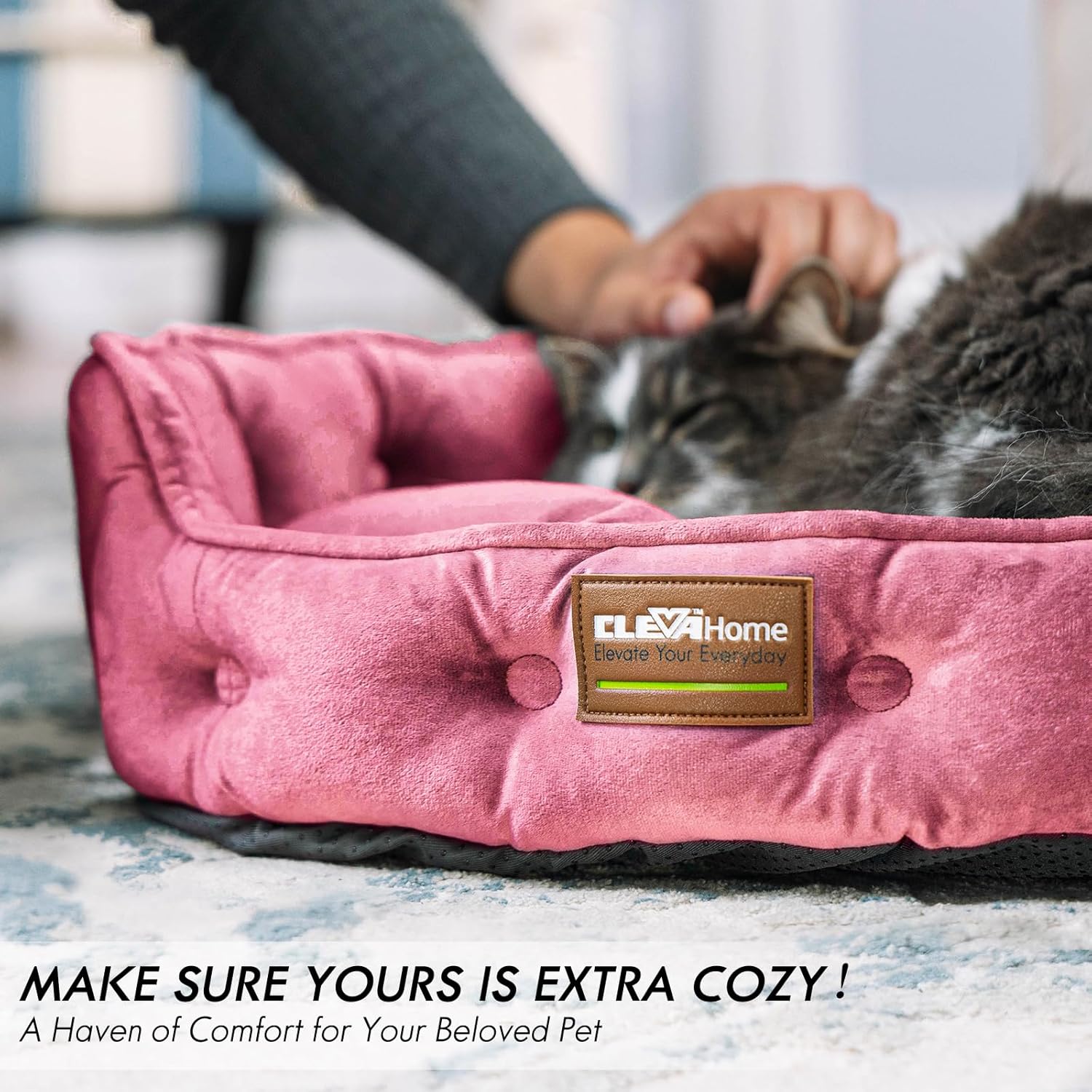 Thumbnail 1 de ClevaHome Panier pour Chats et Petits Chiens Jusqu’à 7 kg – Lit Rond Doux, Lavable en Machine, Rose Prune